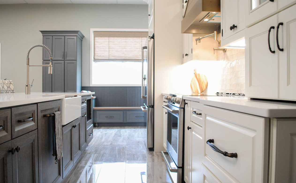 Kitchen cabinet hardware and under cabinet lighting at Kiba Studios in Putnam, CT