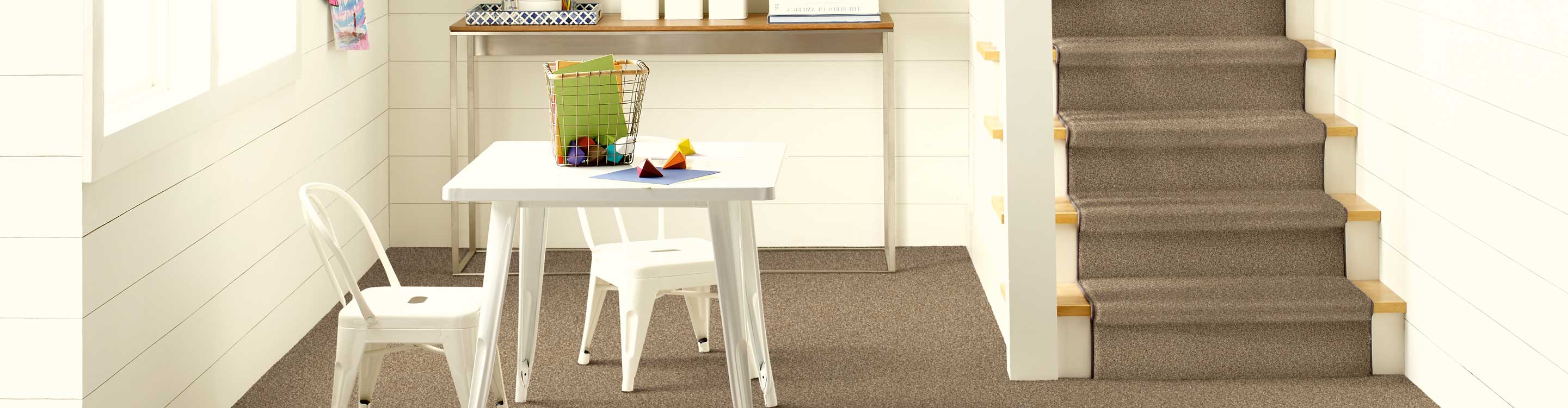 brown stair runner in a kids playroom