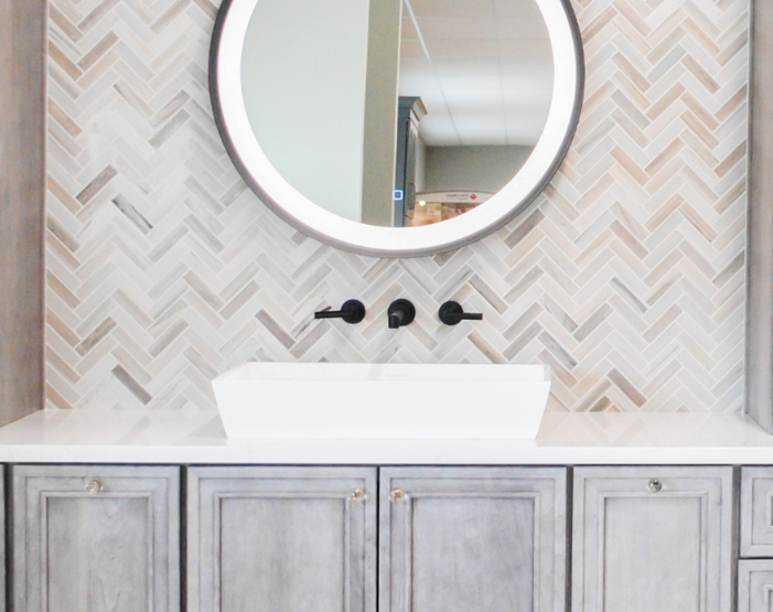 herringbone wall tile in a bathroom in Putnam, CT