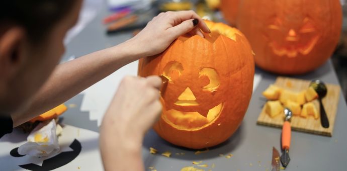 pumpkin seeds and flesh spilled on carpet